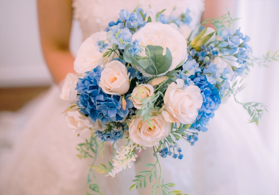 パシフィック・セブ・リゾート・セブ島ウェディング　挙式用生花ブーケ　ホワイト＆ブルー