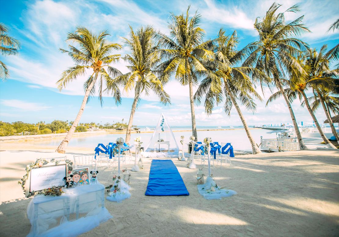 パシフィック・セブ・リゾート・セブ島結婚式　ココナッツが生い茂るビーチ挙式　会場全景